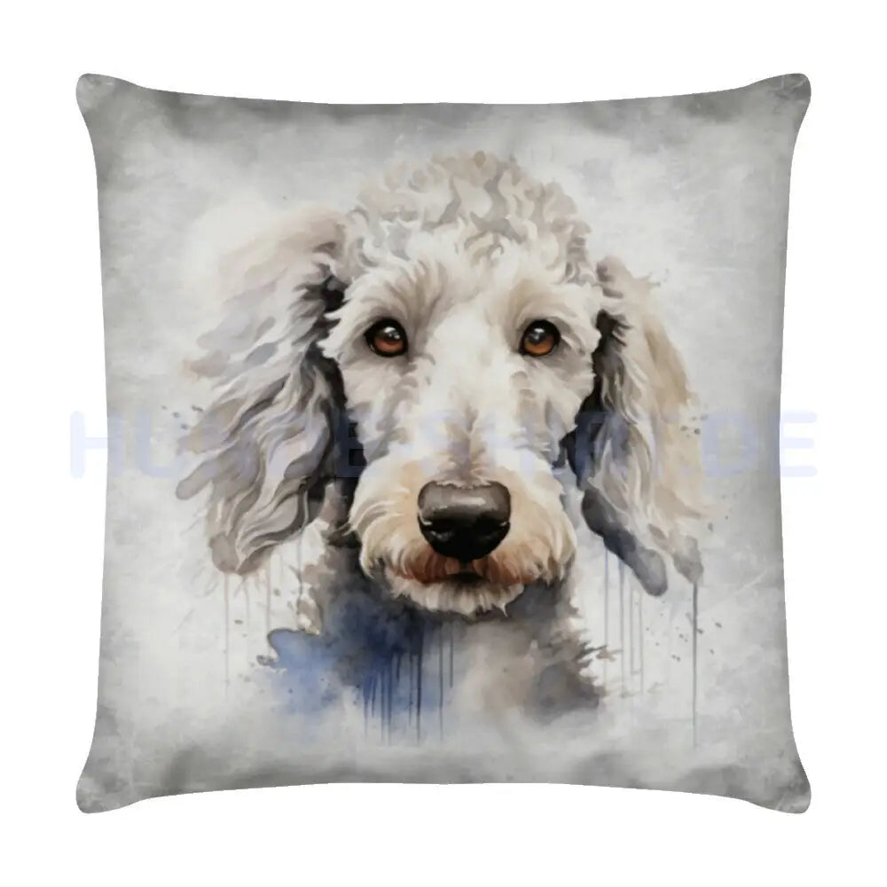 Kissen "Bedlington Terrier - Blick" Weiß – hunde-shirt.de