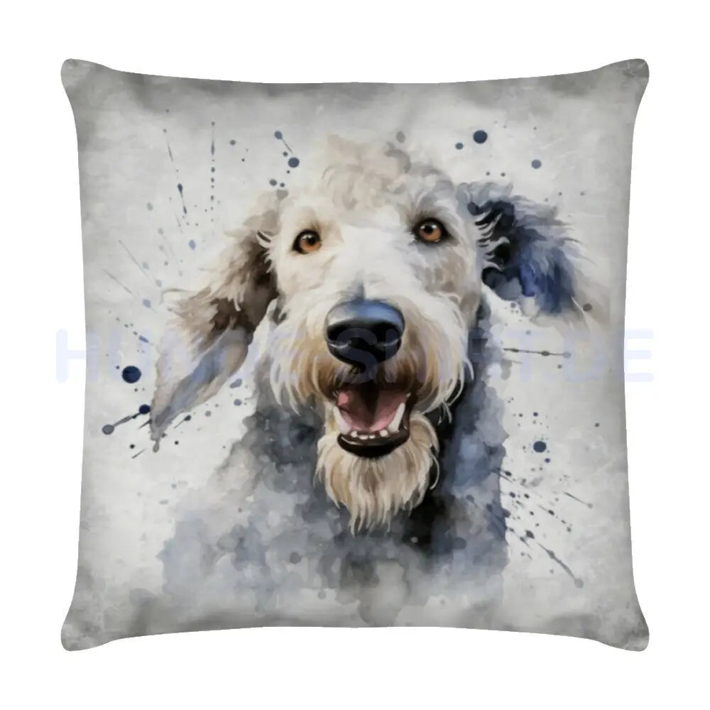 Kissen "Bedlington Terrier - Splash" Weiß – hunde-shirt.de