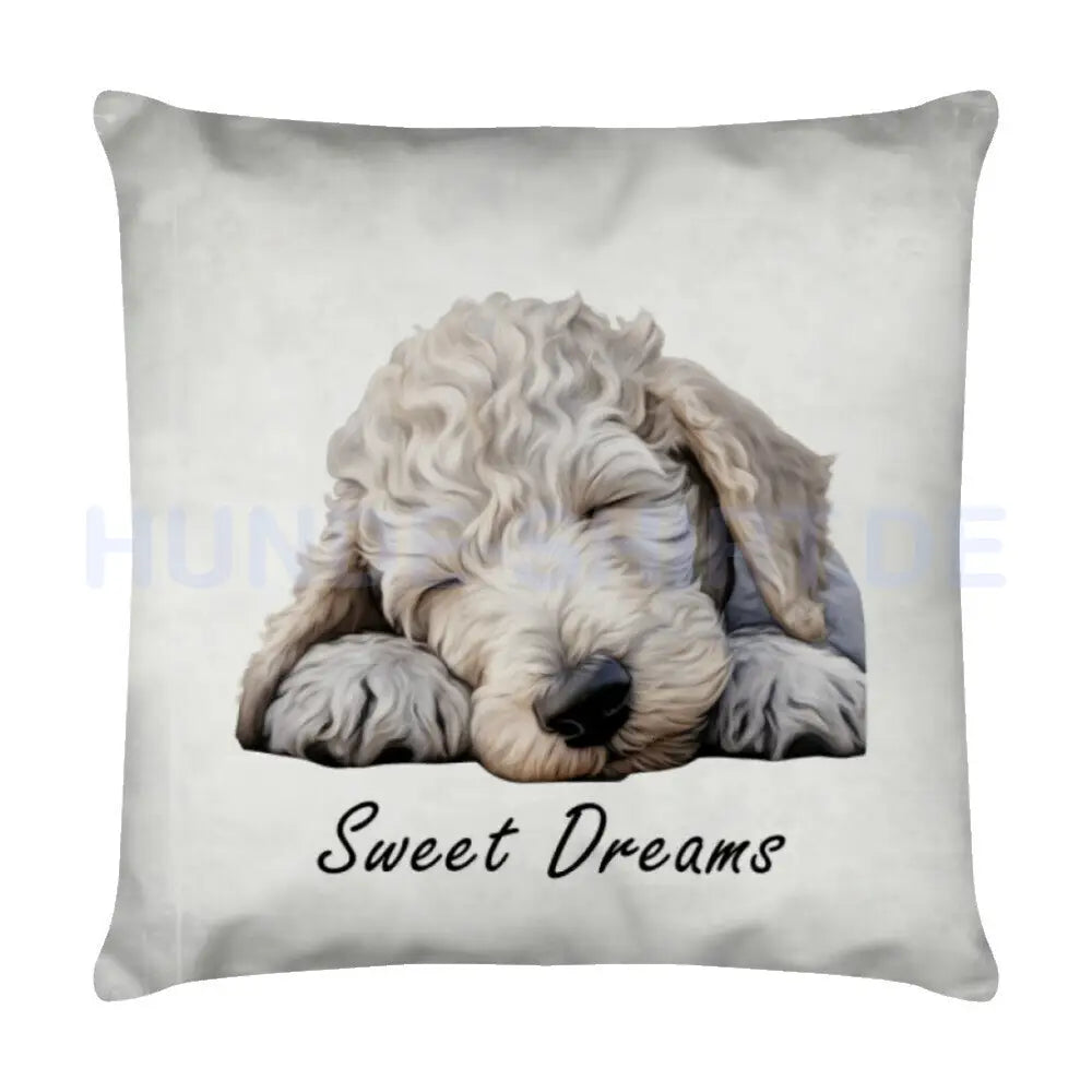 Kissen "Bedlington Terrier - Sweet Dreams" Weiß – hunde-shirt.de