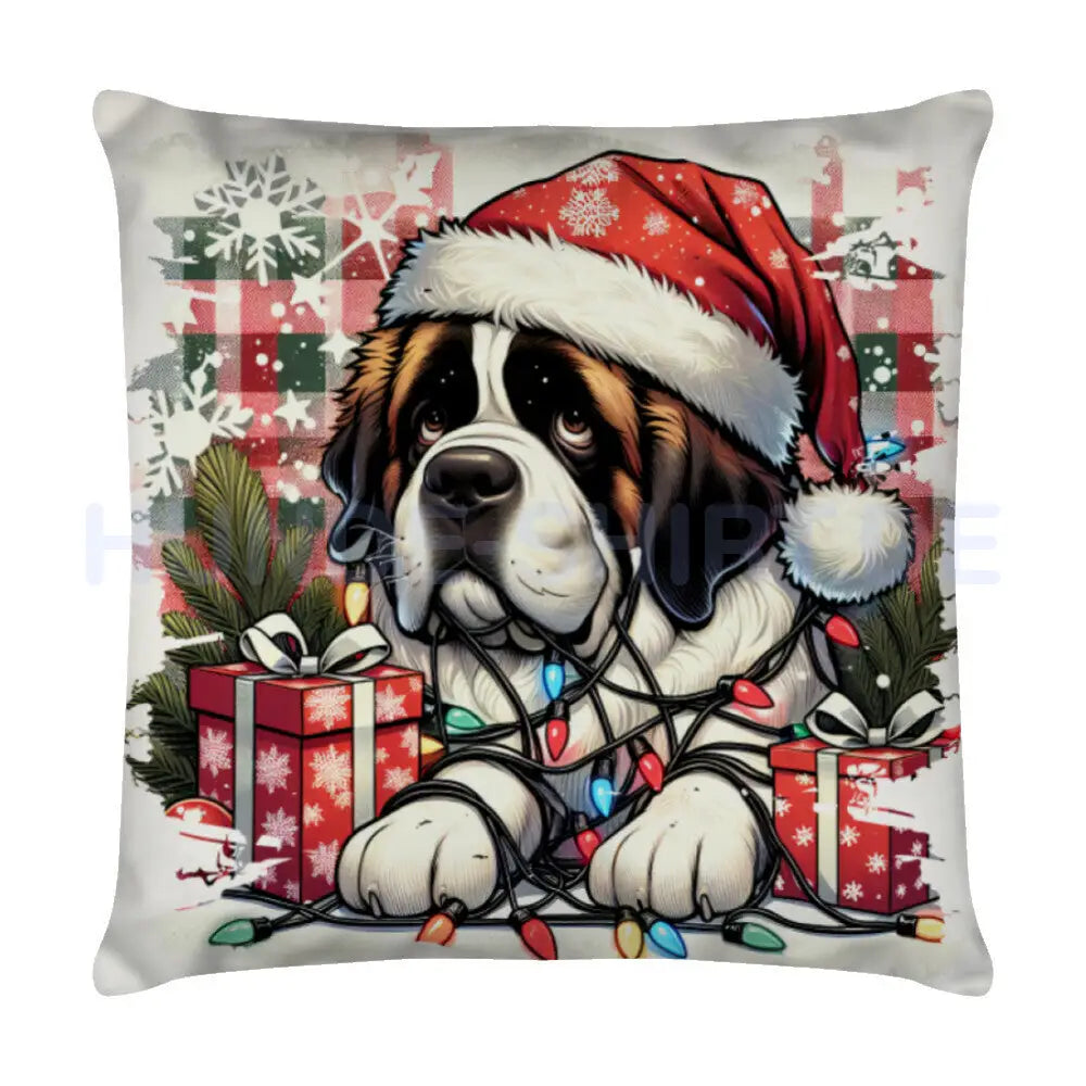 Kissen "Bernhardiner - Funny Christmas" Weiß – hunde-shirt.de