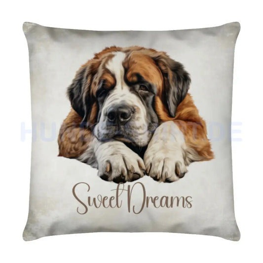 Kissen "Bernhardiner - Sweet Dreams" Weiß – hunde-shirt.de