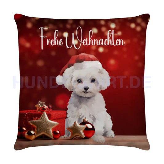 Kissen "Bichon Frisé - Frohe Weihnachten" Weiß – hunde-shirt.de