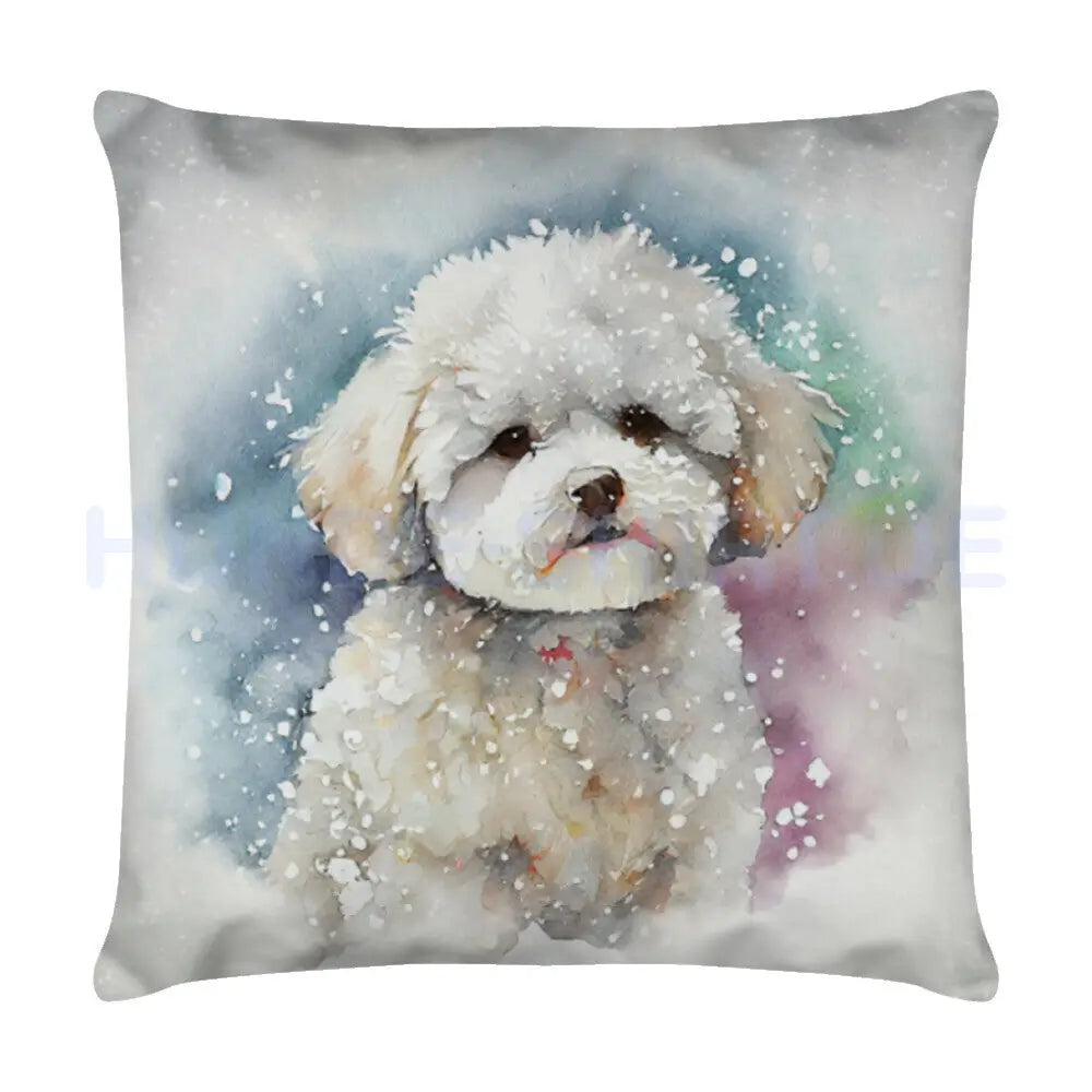 Kissen "Bichon Frisé - Winter" Weiß – hunde-shirt.de