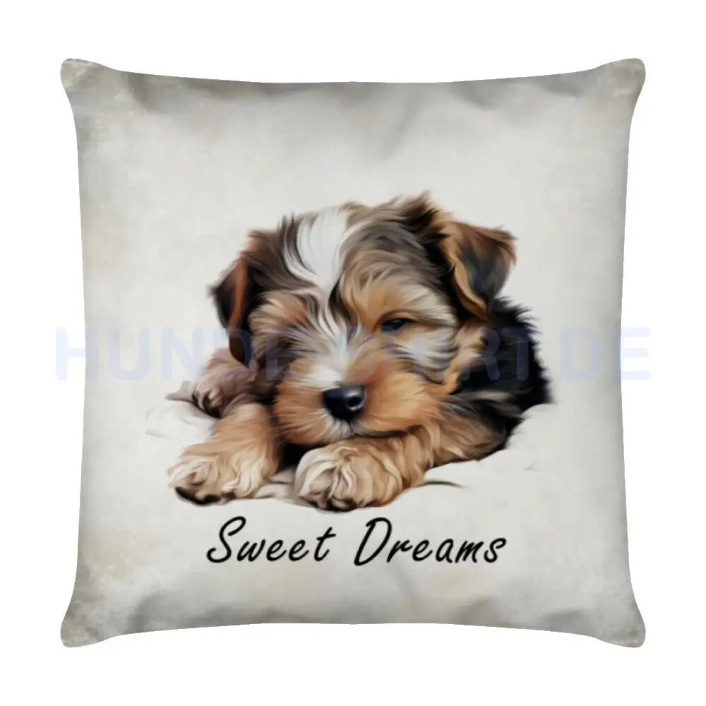 Kissen "Biewer Terrier - Sweet Dreams" Weiß – hunde-shirt.de