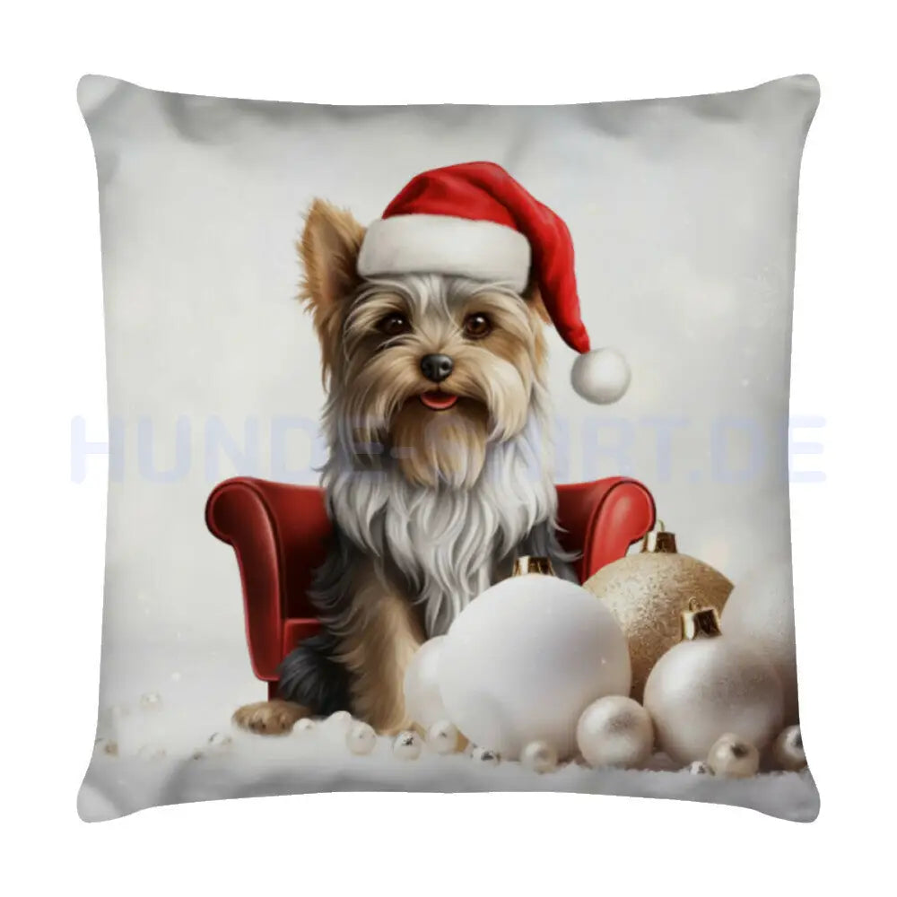 Kissen "Biewer Terrier - Weihnachten" Weiß – hunde-shirt.de