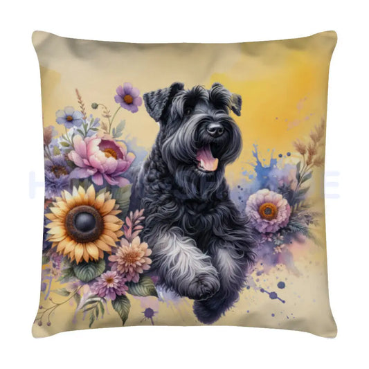 Kissen "Black Russian Terrier - Flowers" Weiß – hunde-shirt.de