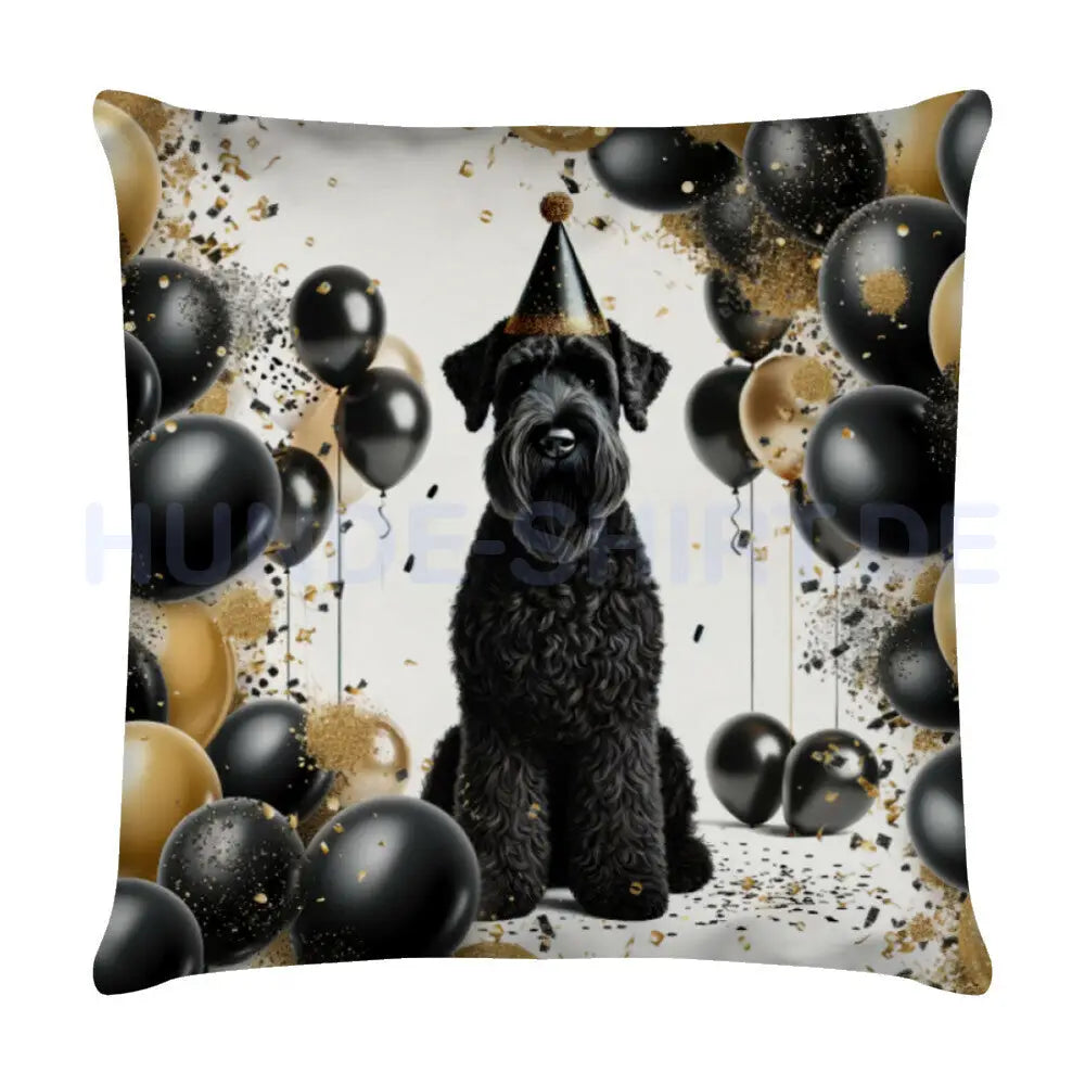 Kissen "Black Russian Terrier - Geburtstag" Weiß – hunde-shirt.de