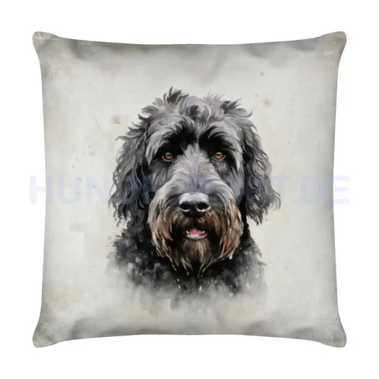 Kissen "Black Russian Terrier Portrait" Weiß – hunde-shirt.de