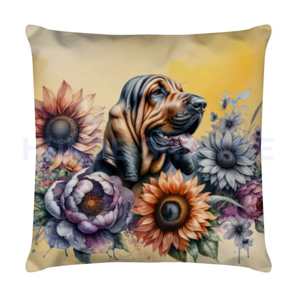 Kissen "Bloodhound - Flowers" Weiß – hunde-shirt.de