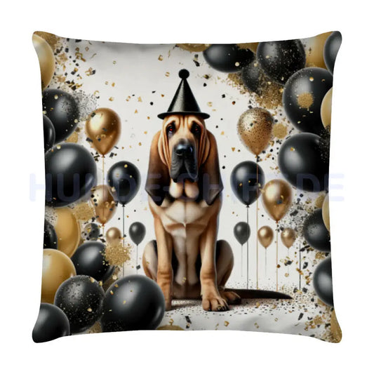 Kissen "Bloodhound - Geburtstag" Weiß – hunde-shirt.de