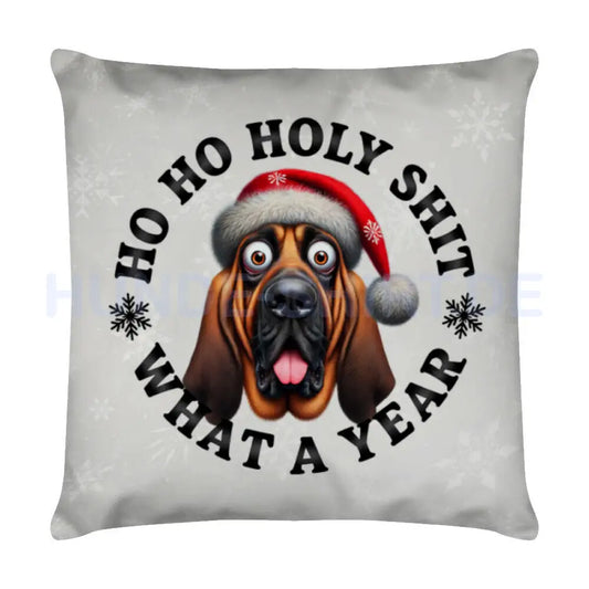 Kissen "Bloodhound - HO HO..." Weiß – hunde-shirt.de