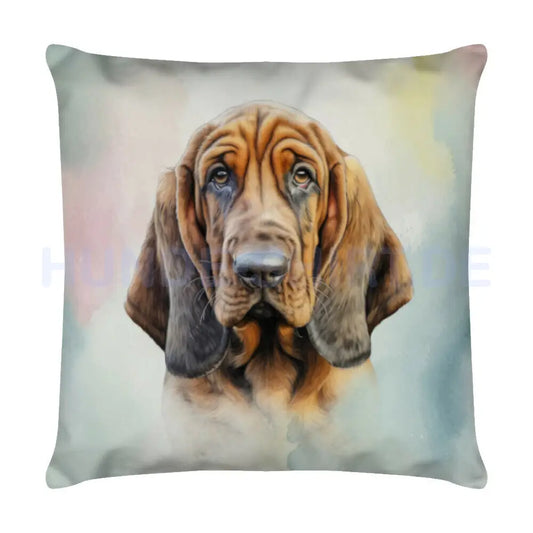 Kissen "Bloodhound Portrait" Weiß – hunde-shirt.de