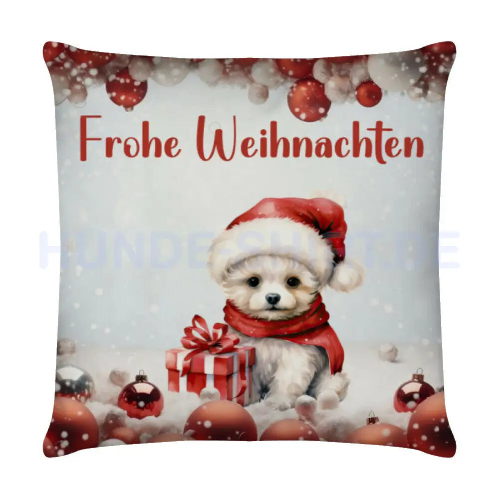 Kissen "Bologneser - Frohe Weihnachten" Weiß – hunde-shirt.de