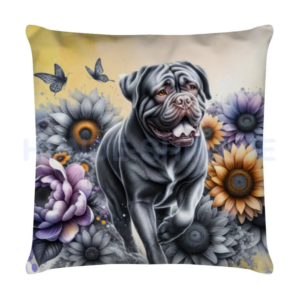 Kissen "Bordeauxdogge - Flowers" Weiß – hunde-shirt.de