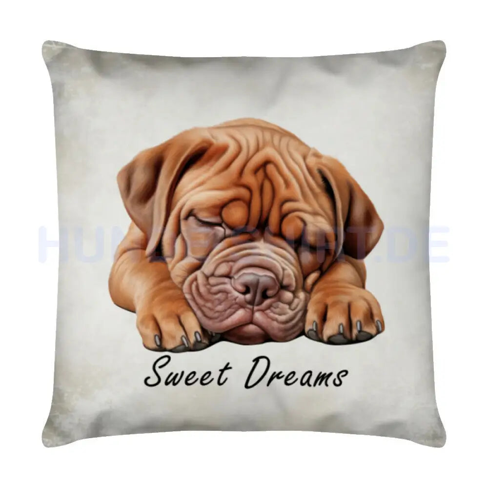 Kissen "Bordeauxdogge ( Puppy ) - Sweet Dreams" Weiß – hunde-shirt.de