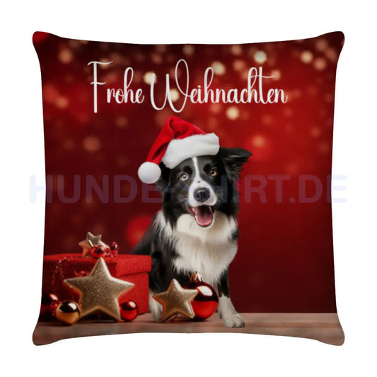 Kissen "Border Collie - Frohe Weihnachten" Weiß – hunde-shirt.de