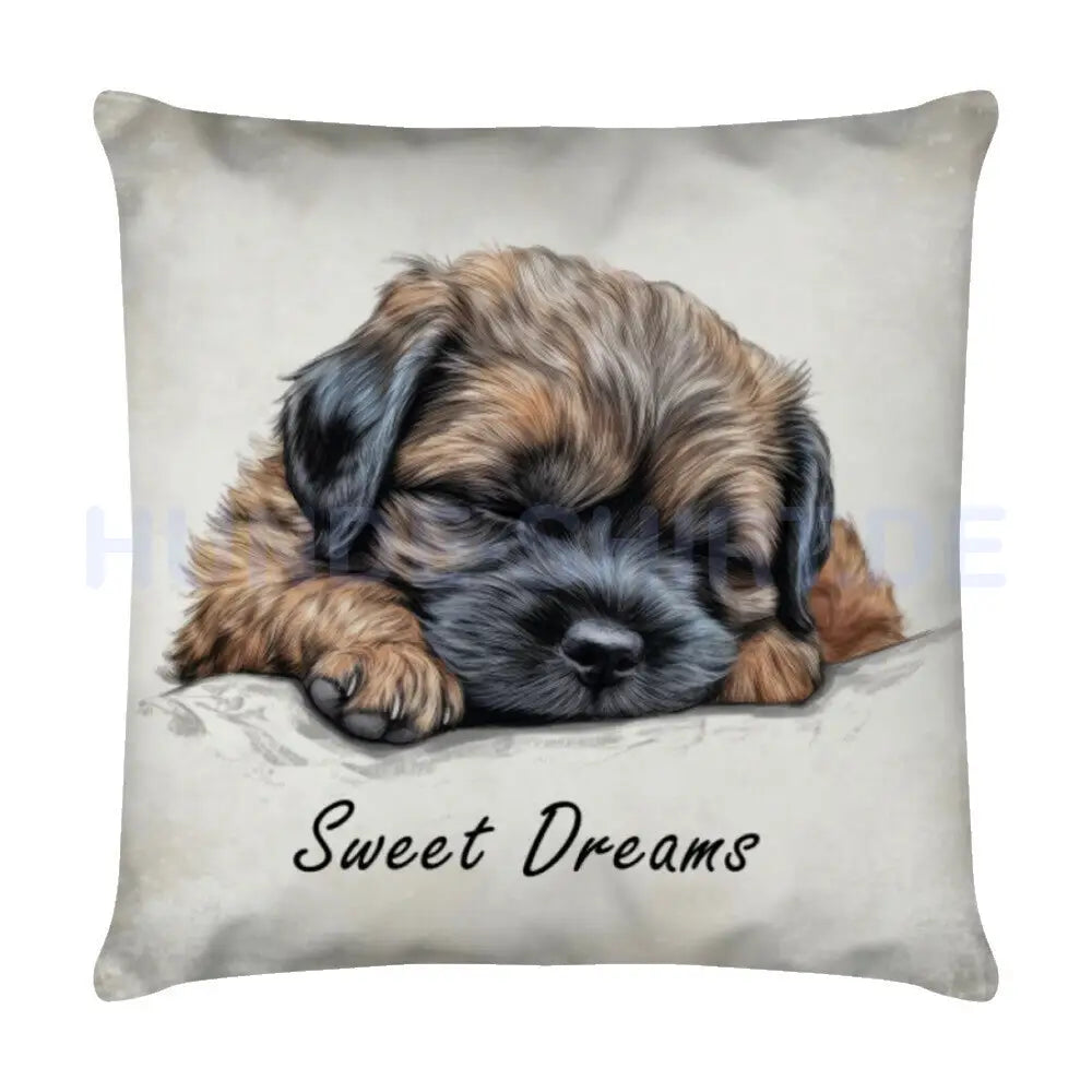 Kissen "Border Terrier Puppy - Sweet Dreams" Weiß – hunde-shirt.de