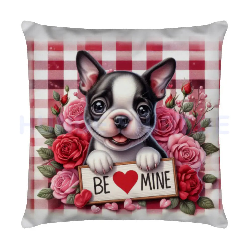 Kissen "Boston Terrier - Be mine" Weiß – hunde-shirt.de