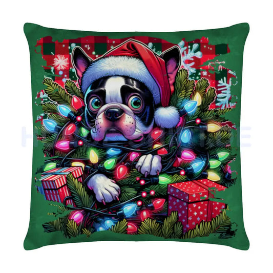 Kissen "Boston Terrier - Funny Christmas" Weiß – hunde-shirt.de