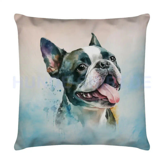 Kissen "Boston Terrier Happy" Weiß – hunde-shirt.de