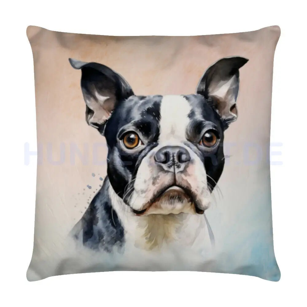 Kissen "Boston Terrier Portrait" Weiß – hunde-shirt.de