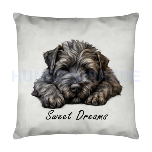 Kissen "Bouvier - Sweet Dreams" Weiß – hunde-shirt.de