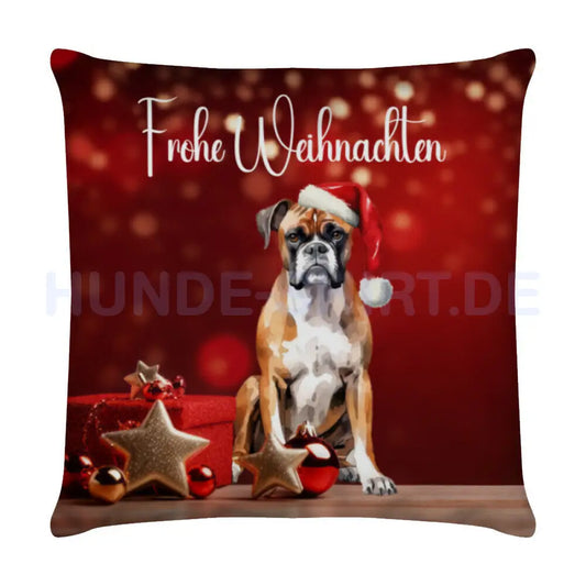 Kissen "Boxer - Frohe Weihnachten" Weiß – hunde-shirt.de