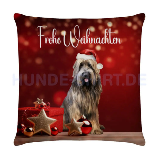 Kissen "Briard - Frohe Weihnachten" Weiß – hunde-shirt.de