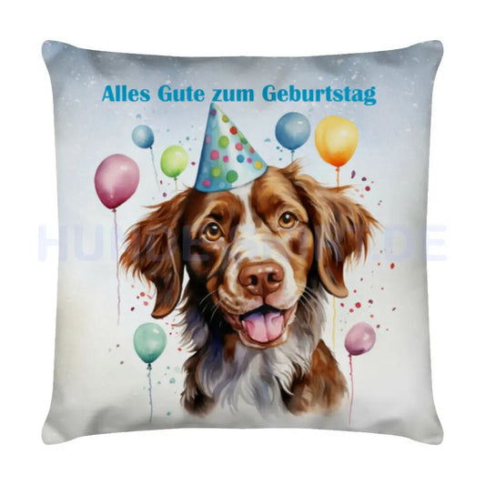 Kissen "Brittany Spaniel Geburtstag" Weiß – hunde-shirt.de