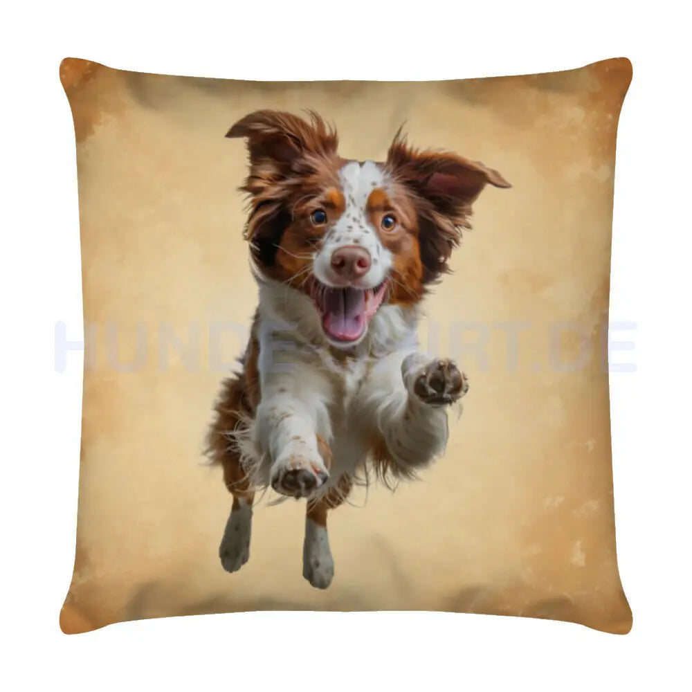 Kissen "Brittany Spaniel - Jump" Weiß – hunde-shirt.de