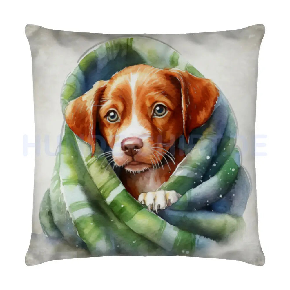 Kissen "Brittany Spaniel - Kuscheln" Weiß – hunde-shirt.de