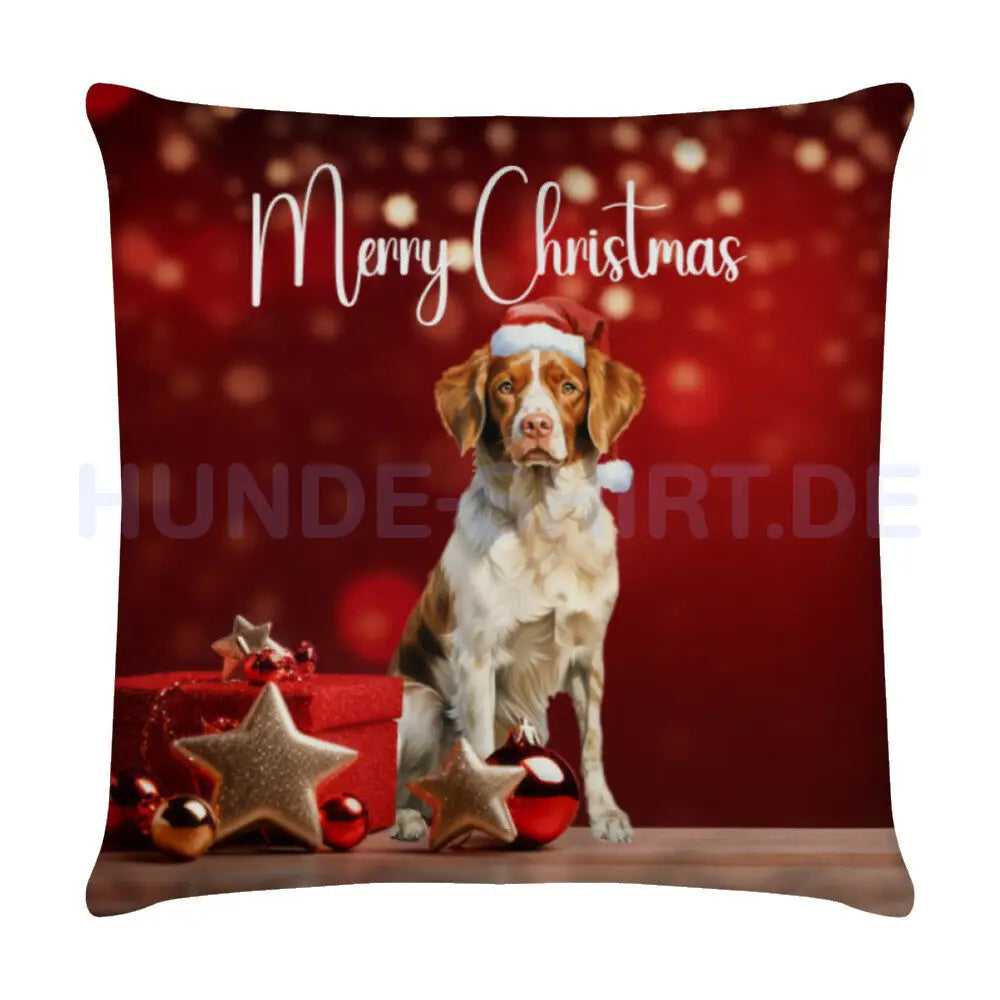 Kissen "Brittany Spaniel - Merry Christmas" Weiß – hunde-shirt.de