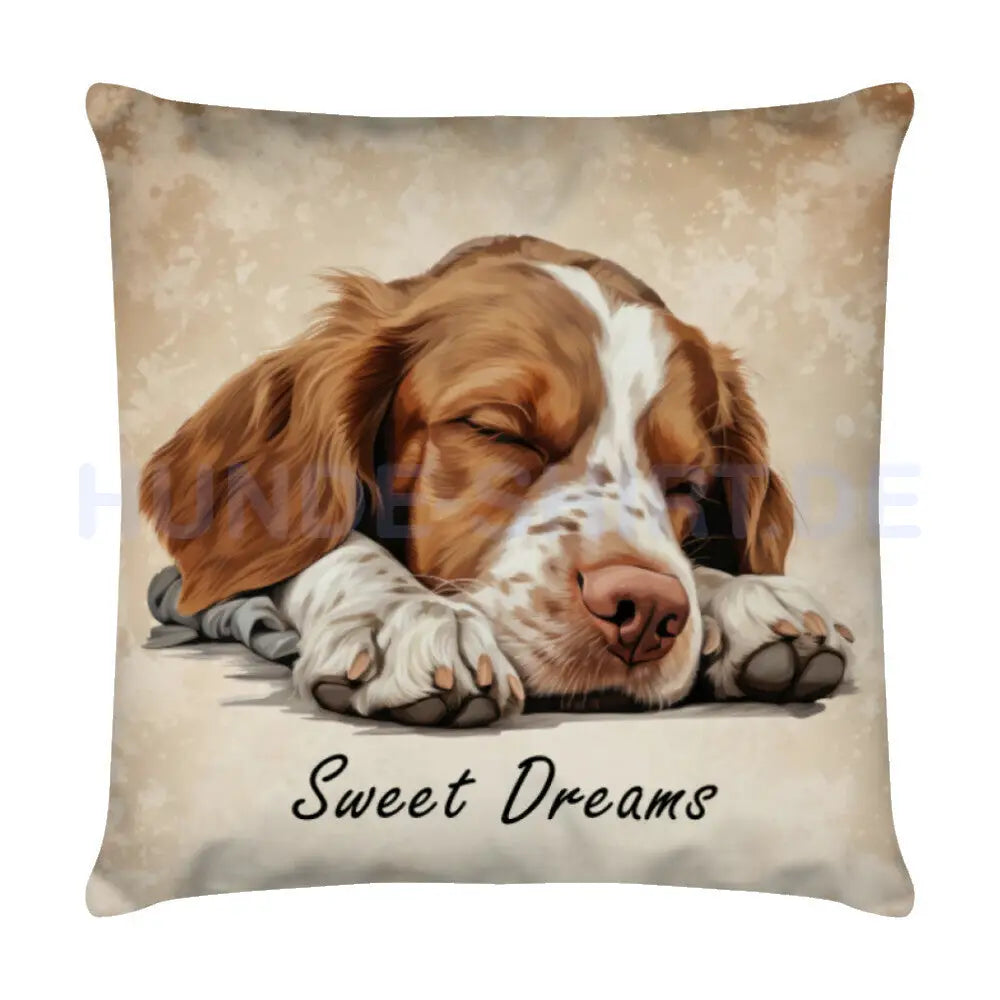 Kissen "Brittany Spaniel - Sweet Dreams" Weiß – hunde-shirt.de