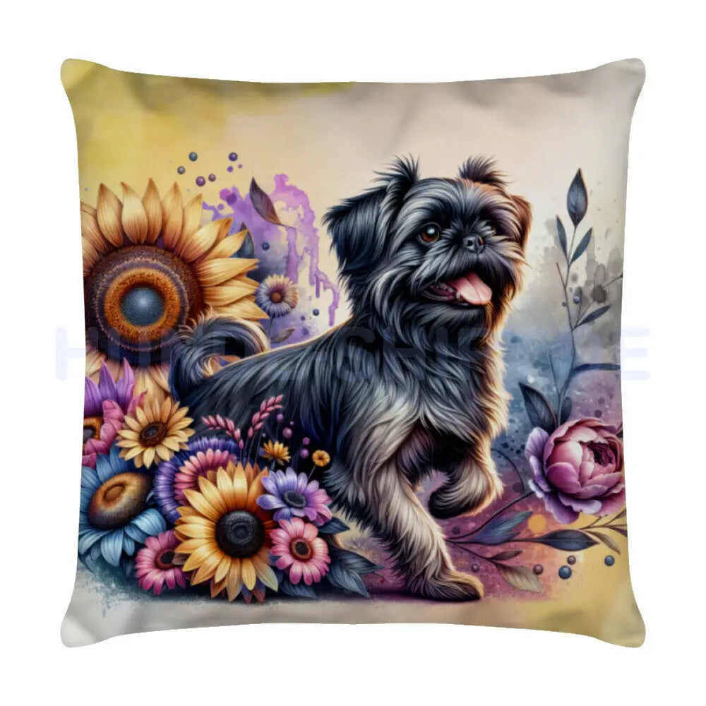 Kissen "Brüsseler Griffon Flowers" Weiß – hunde-shirt.de