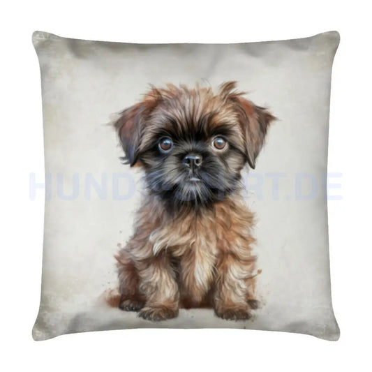 Kissen "Brüsseler Griffon - Grau" Weiß – hunde-shirt.de