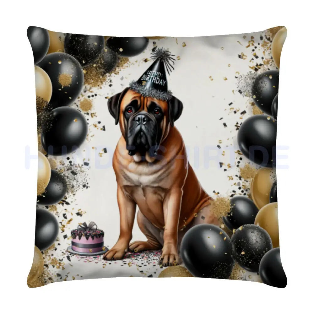 Kissen "Bullmastiff - Geburtstag" Weiß – hunde-shirt.de