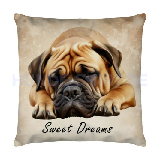 Kissen "Bullmastiff - Sweet Dreams" Weiß – hunde-shirt.de