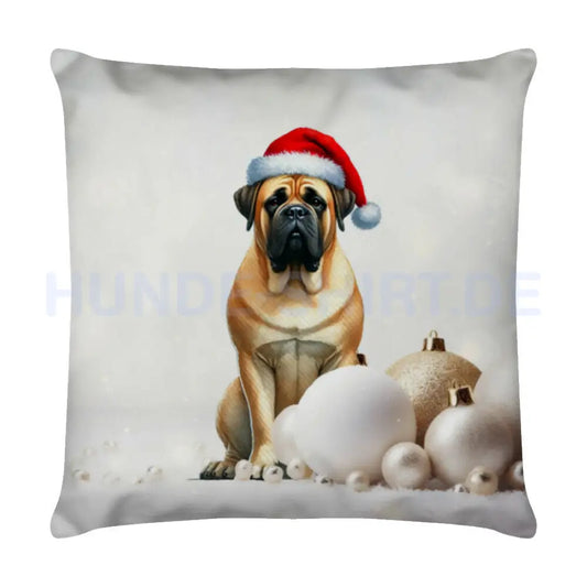 Kissen "Bullmastiff Weihnachten" Weiß – hunde-shirt.de