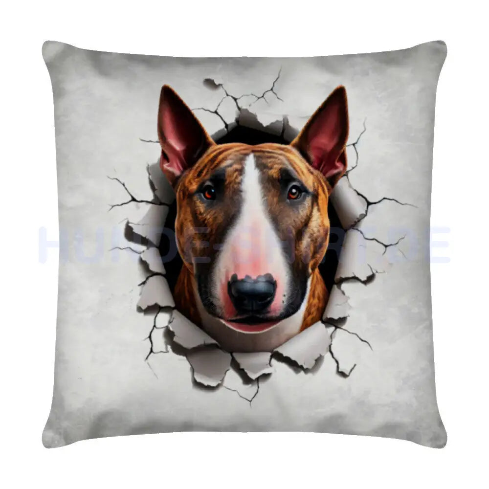 Kissen "Bullterrier ( braun ) - Look" Weiß – hunde-shirt.de