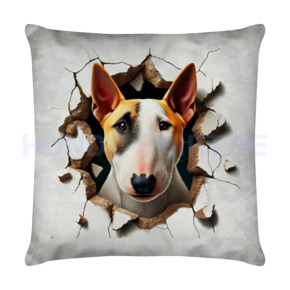 Kissen "Bullterrier ( hell ) - Look" Weiß – hunde-shirt.de