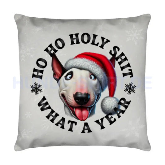 Kissen "Bullterrier - HO HO..." Weiß – hunde-shirt.de