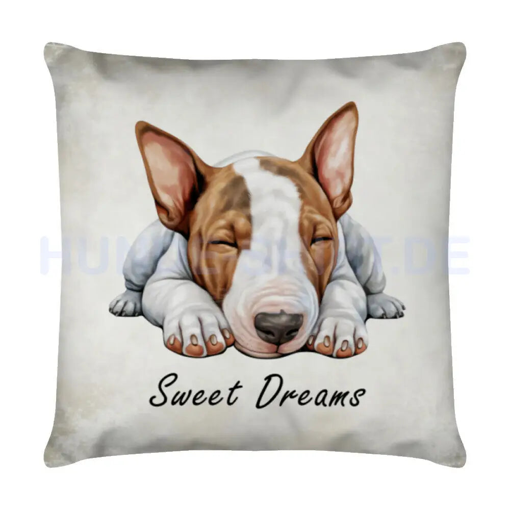 Kissen "Bullterrier Puppy hell - Sweet Dreams" Weiß – hunde-shirt.de