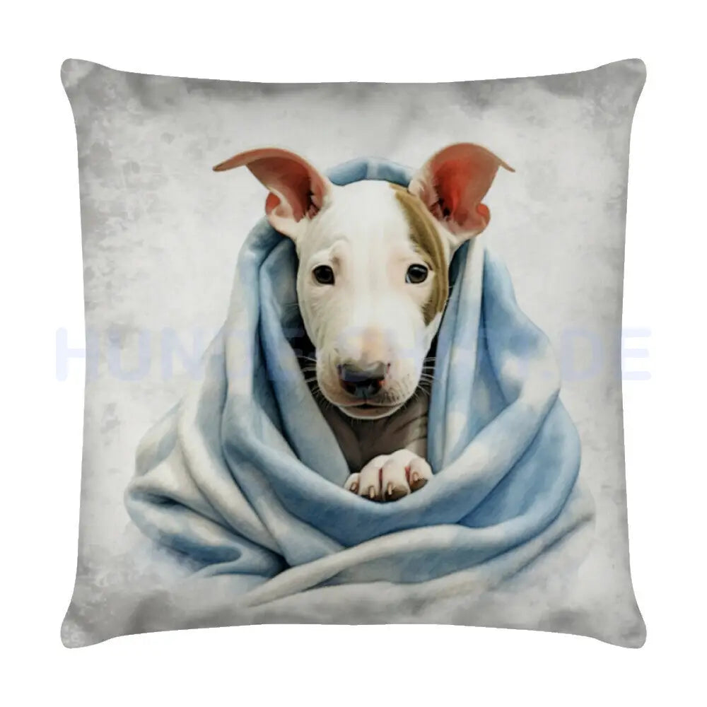 Kissen "Bullterrier Puppy - Kuscheln" Weiß – hunde-shirt.de