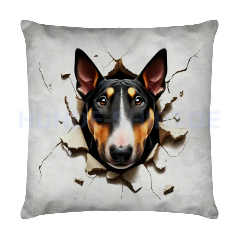 Kissen "Bullterrier ( Tan ) - Look" Weiß – hunde-shirt.de