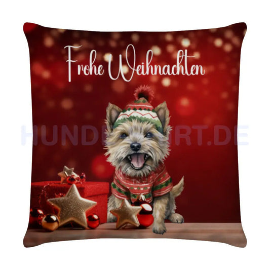 Kissen "Cairn Terrier - Frohe Weihnachten" Weiß – hunde-shirt.de