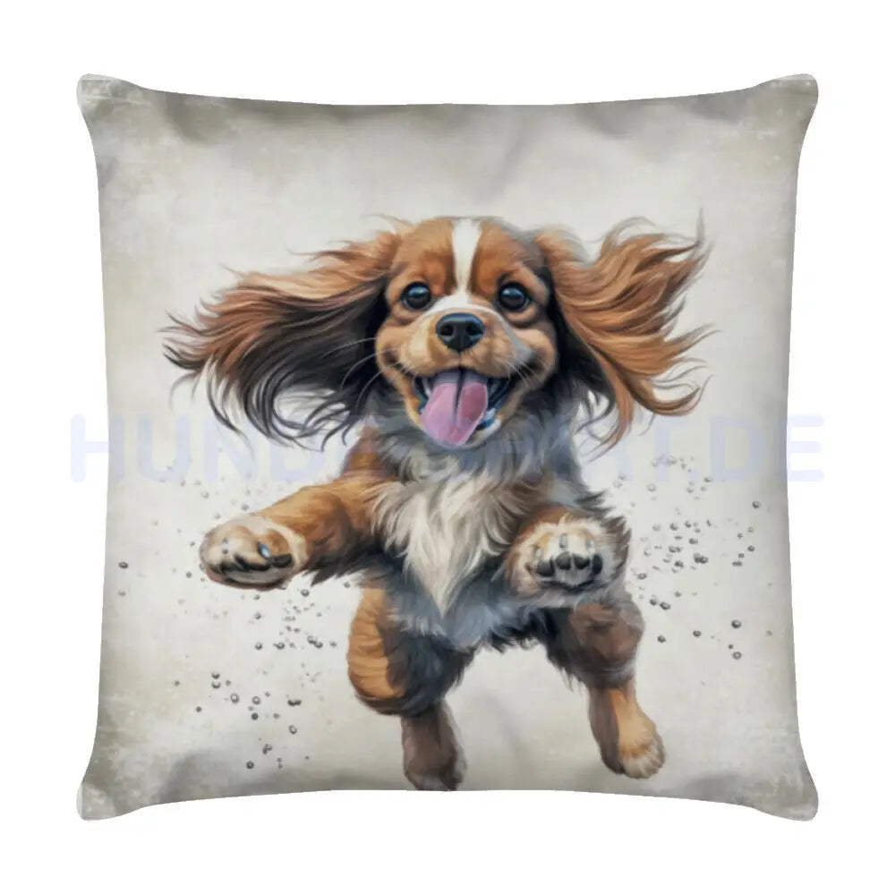 Kissen "Cavalier King Charles - Jump" Weiß – hunde-shirt.de