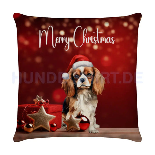 Kissen "Cavalier King Charles - Merry Christmas" Weiß – hunde-shirt.de