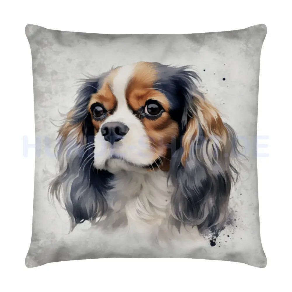 Kissen "Cavalier King Charles - Portrait grau" Weiß – hunde-shirt.de