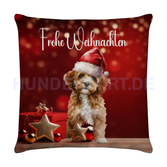 Kissen "Cavapoo - Frohe Weihnachten" Weiß – hunde-shirt.de