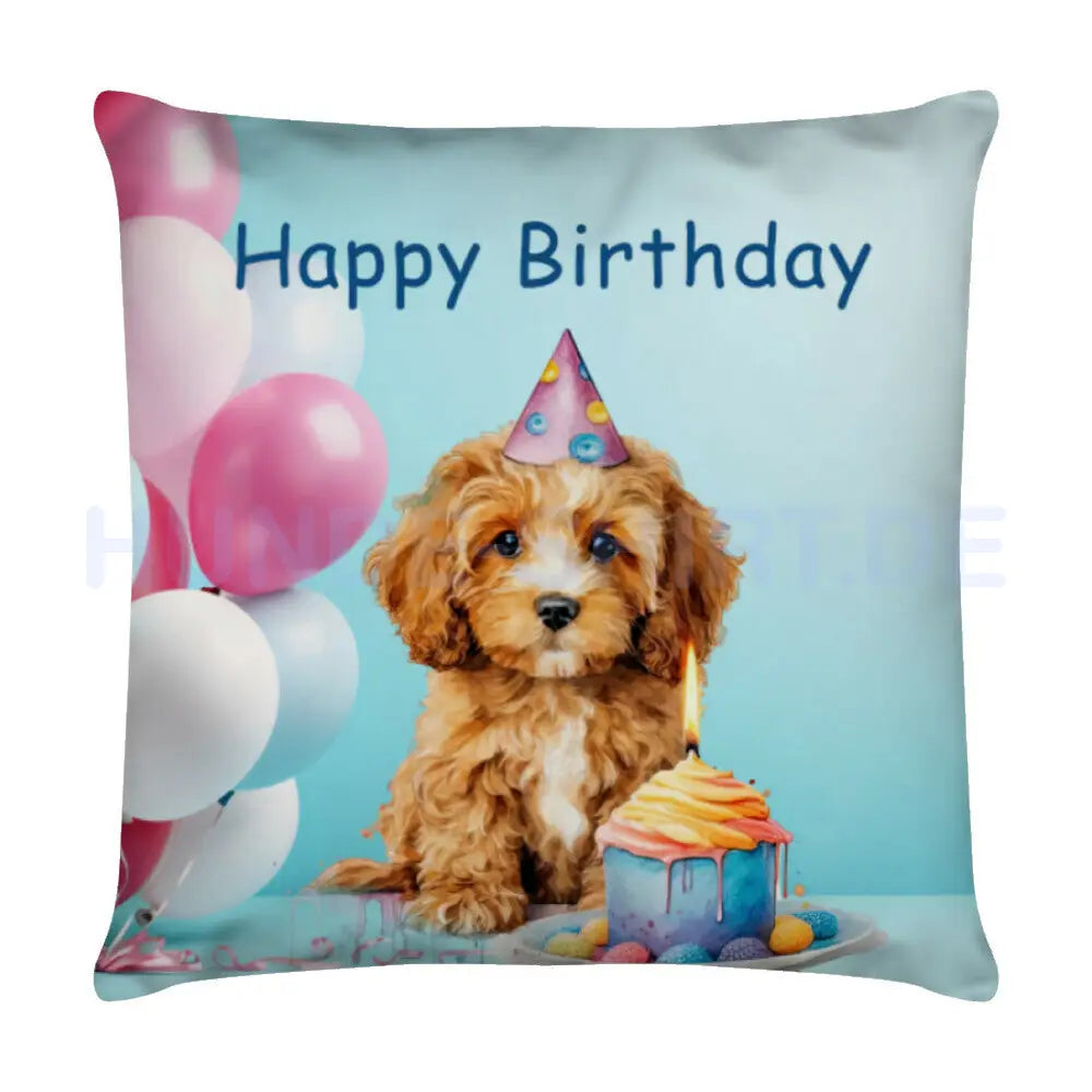 Kissen "Cavapoo - Happy Birthday" Weiß – hunde-shirt.de